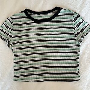 Shein green, black, and white striped cropped top